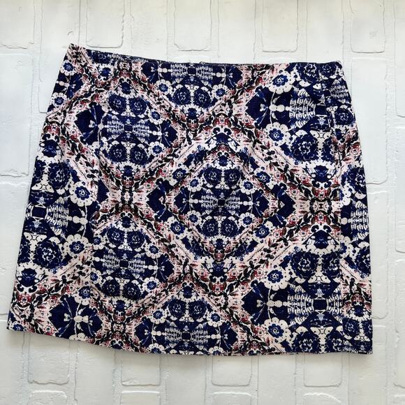 Joe Fresh Women's Tapestry Blue Indigo Floral Stretch Mini Skirt - sz 8 - Picture 1 of 5